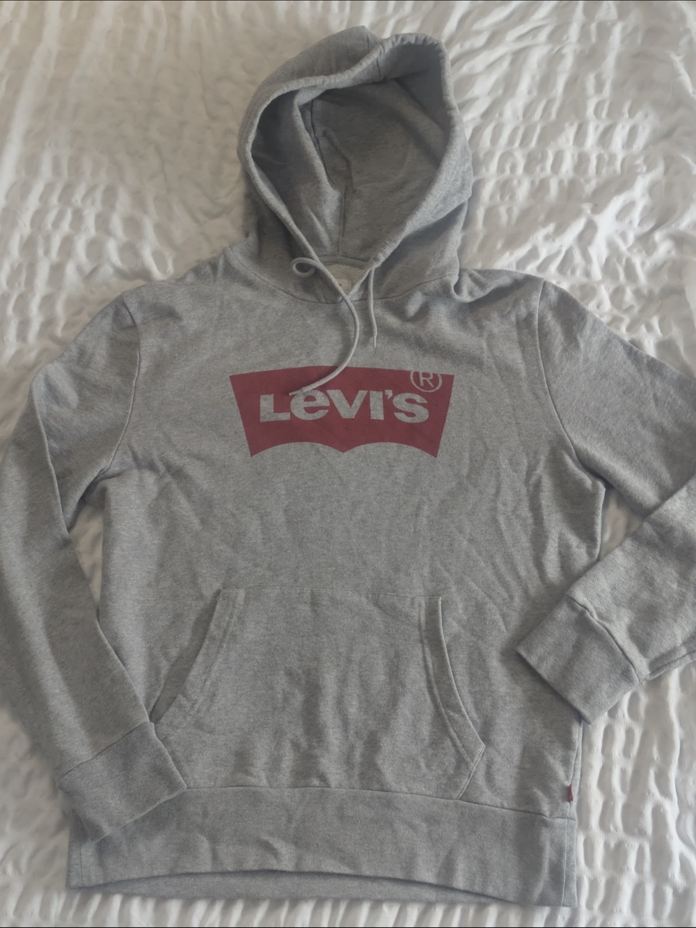 Levi's Men's Gray Hooded Sweatshirt with Red Logo